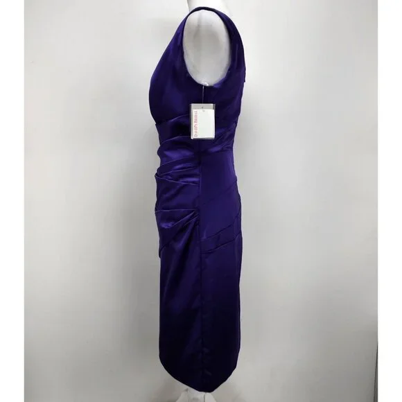 David's Bridal Dress Size 2 Women’s Purple One-Shoulder Stretch Satin New - Picture 3 of 14